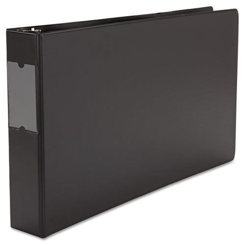 Wide base round ring binder with label holder, 2&#034; capacity, 11 x 17, black for sale