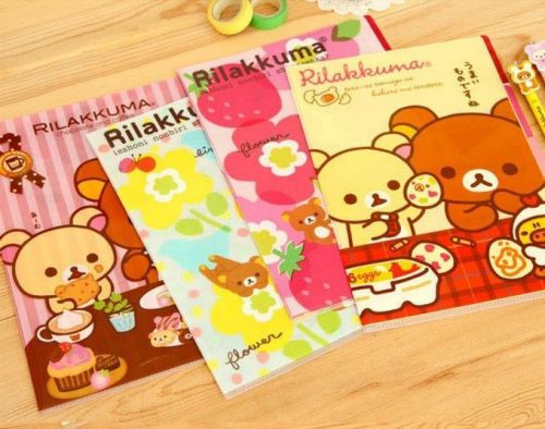 Lot 4pcs Rilakkuma A4 File Folder Document Organizer 3 pockets Bag cute Office