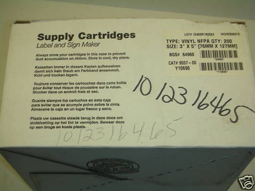 NIB SUPPLY CARTRIDGES VINYL NFPA BGS# 64960 QTY: 200