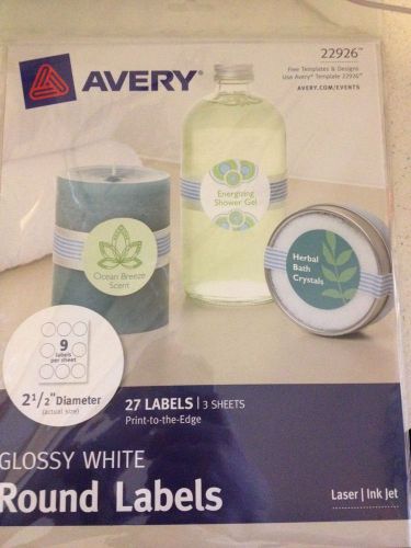 AVERY GLOSSY WHITE ROUND LABELS 22926.- 27 Labels 3 Sheets Print To The Edge