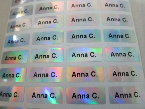 300 Hologram Silver Laser Personalized Waterproof Name Stickers 0.9 x 2.2 cm Tag