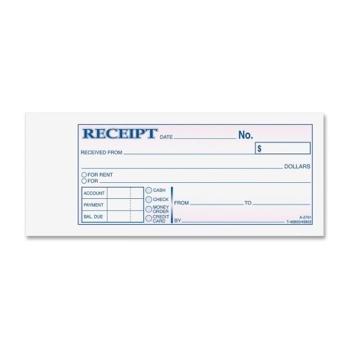 Adams Carbonless Receipt Book - 50 Sheet(s) - 3 Part - 2.75&#034;x6.75&#034;- 1Ea