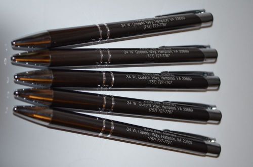 Lot of 5 new metal ink pens (black ink) (has imprinted business name as shown)
