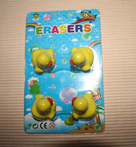 PENCIL ERASER.  DUCK THEME.  FOUR (4) PIECES