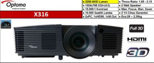 Optoma x316 projector: 3200 lm, xga, hdmi, 15.000:1 contrast for sale