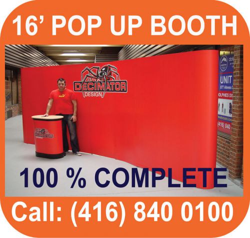 16&#039; Pop Up Booth Trade Show Banner Stand + FREE GRAPHICS + 2 PODIUMS + LIGHTS