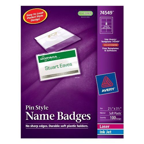Avery pin style top-loading name badges  2.25 x 3.5 inches  white  box of 100 (7 for sale