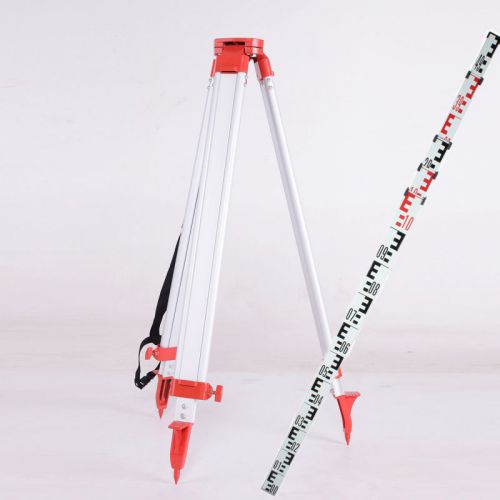 1.63M Aluminum Tripod + 5M Staff For Auto Levels Transits Construction Lasers