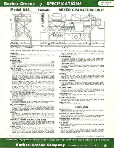 Equipment brochure - barber-greene - 845 et al mixer gradation units (e1669) for sale