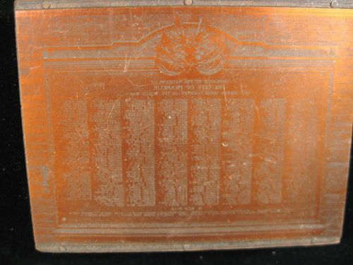 VINTAGE COPPER ON WOOD PRINT BLOCK WWI MEMORIAL FRANKLIN NEW HAMPSHIRE