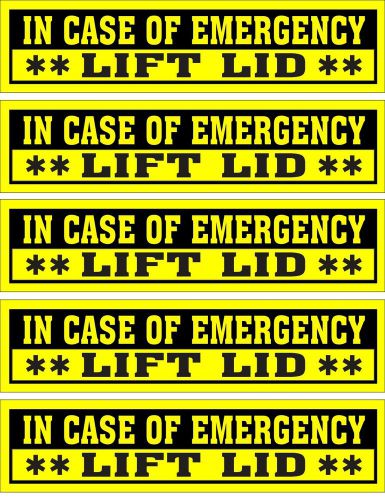5 glossy stickers, in case of emergency **lift lid**, for indoor or outdoor use for sale