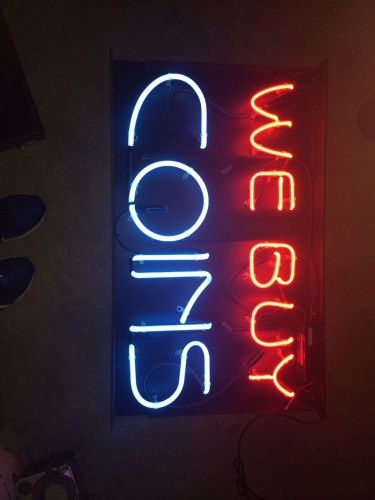 We buy coins neon window sign