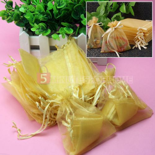 60x Golden Organza Drawstring Gift Party Jewlery Pouch Bag 12*10cm