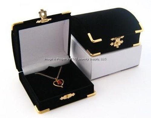 24 black velvet &amp; brass accent pendant or large earrings jewelry gift boxes for sale