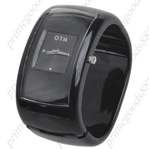 Square Plastic Hoop Bracelet Bangle Lady Ladies Quartz Wristwatch Women&#039;s Black