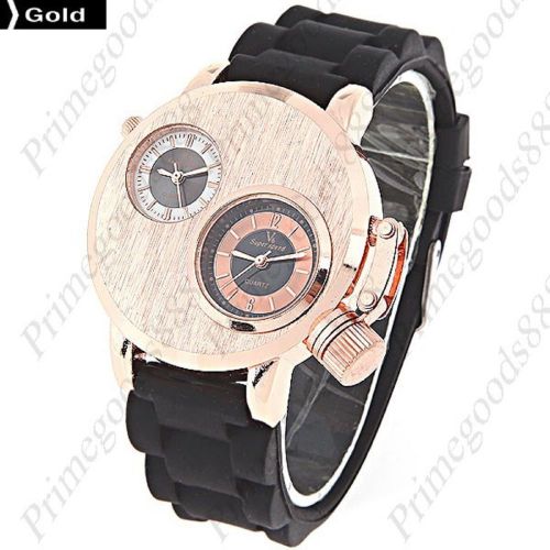 Rubber Band Two Movement Quartz Wrist Men&#039;s Free Shipping Gold Wristwatch Golden