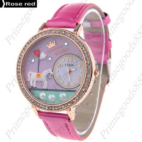 3d horse pony princess quartz pu leather lady ladies wristwatch women&#039;s rose red for sale