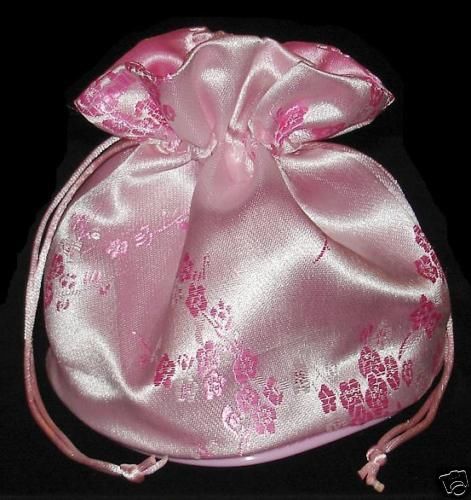 Pouch - shades of pink large silk brocade w/silk lining for sale