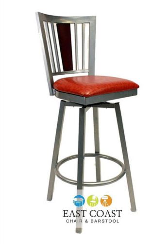 New Steel City Silver Metal Swivel Restaurant Bar Stool with Orange Vinyl Seat