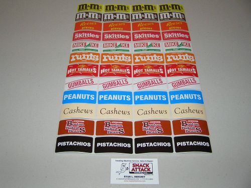 VENDSTAR 3000 VENDING MACHINE / (48) RECTANGULAR CANDY LABEL STICKERS-Free Ship!