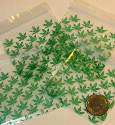 200 Green Leaves  2 x 2&#034; mini ziplock bags 2020 Baggies