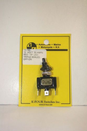 K-FOUR (K-4) OFF-ON TRIPLE SEALED RED TIP LED LIGHTED SWITCH-12VDC-30A (13-140)