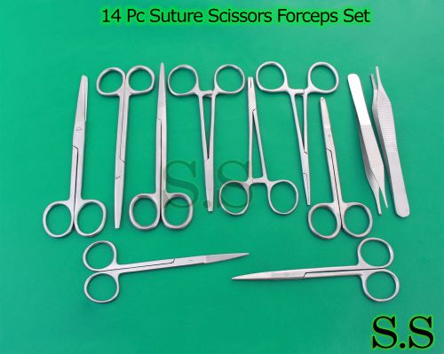 14 PC SUTURE SCISSORS FORCEPS HEMOSTATS NEEDLE HOLDERS