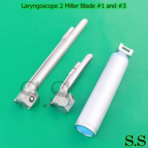 LARYNGOSCOPE MEDIUM HANDLE C + 2 MILLER BLADE #1 and #3 ENT ANESTHESIA SET