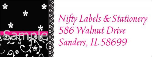 BLACK &amp; WHITE SWIRLS &amp; FLOWERS #39 ~  LASER RETURN ADDRESS LABELS