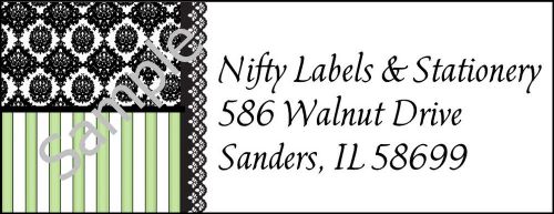 Black damask &amp; green stripes #48 ~  laser return address labels for sale