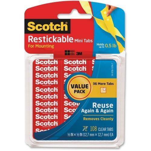 LOT OF 4 Scotch Restickable Tab - 0.50&#034; W x 0.50&#034; L - 72 / Pack  - MMMR103VPC