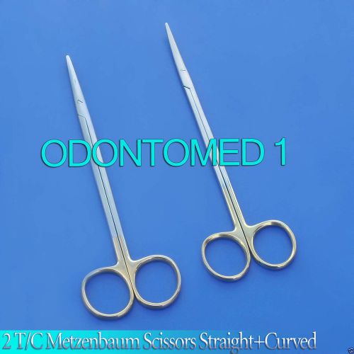 2 T/C METZENBAUM SURGICAL SCISSORS 7&#034; STRAIGHT+CURVED W/ TUNGSTEN CARBIDE INSERT