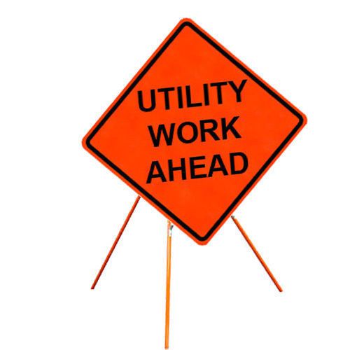 Utility Work Ahead 36&#034; X 36&#034; Vinyl Fluorescent Roll Up Sign And Tripod Stand