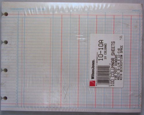 Wilson Jones Ledger Sheets 10 columns for post binders 100 sheets 9-1/4 x 11-7/8