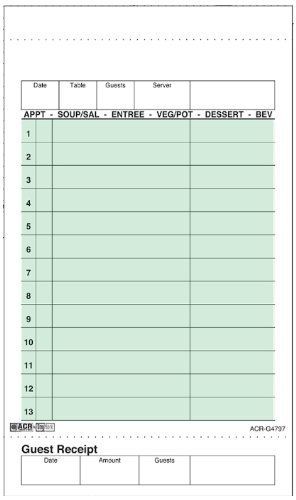 DayMark Safety Systems DayMark ACR-G4797 No-Carbon Guest Check, 2 Part, Green,