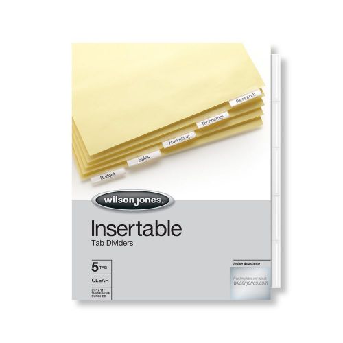 Wilson Jones Insertable Tab Dividers, 5-Tab Set, Clear Tabs (W54310A)