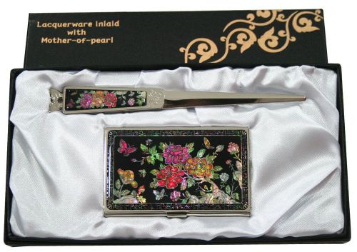 nacre peony Business card holder case envelope letter opener knife gift set#11