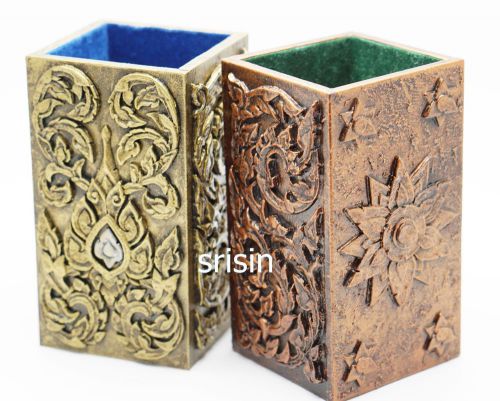 THAI ART PEN PENCIL BOX HOLDER HOME OFFICE DECOR HANDCRAFT DESK ORGANIZER GIFTS