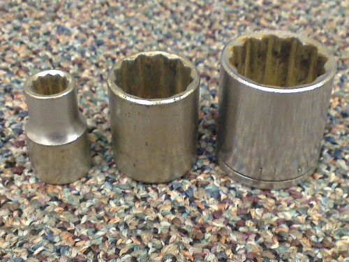 3 X KAL 1/2&#034; Drive 12 Point Shallow Sockets 1-1/8 15/16  7/16