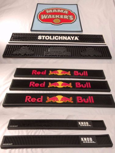 Lot of 8  RUBBER BAR RAIL SPILL MATs Red Bull Patron Stoli knob creek