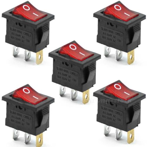 5pcs 3 Pin AC 6A/250V 10A/125V Red ON-OFF SPST Snap in Boat Rocker Switch STGG