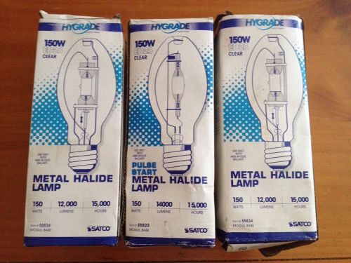 (3) Satco Hygrade 150W ED28 Clear Metal Halide Lamp S5834 MH150/(PS)/MOG