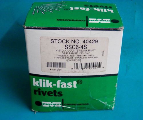 500 klik-fast 3/16 stainless steel countersunk rivets marson 40429 ssc6-4s for sale