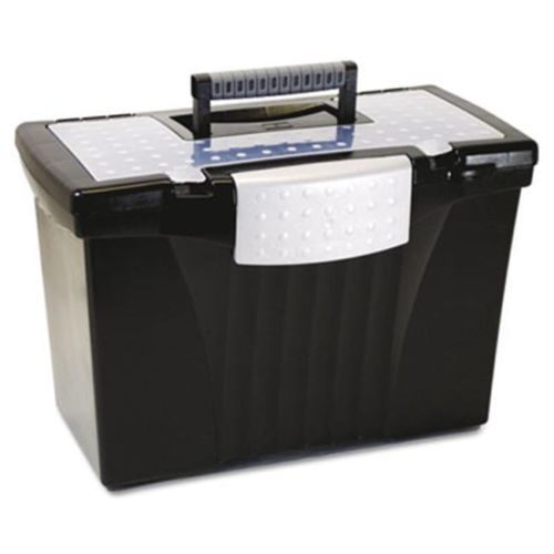 STX61510U01C Portable File Storage Box w/Organizer Lid, Letter/Legal, Black