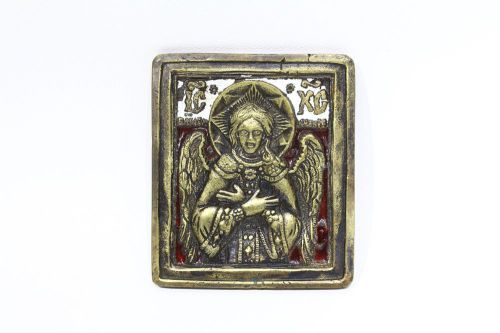 ANTIQUE IC XG EASTERN ORTHODOX CHRISTIAN ANGEL RELIGIOUS ICON METAL PLATE