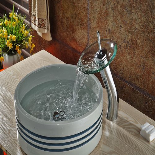 Creative bathroom sink faucet waterfall basin mixer faucet glass spout chrome for sale
