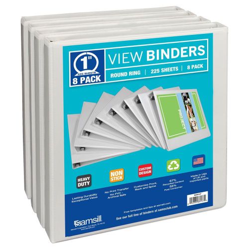 8 PACK Samsill 1&#034; Round 3-Ring Binder Presentation Inch 225 Sheet Paper Three