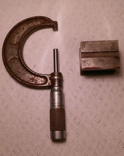 Brown and sharpe 1&#034; - 2&#034; micrometer vintage set b&amp;s machinist v block no. 60 lot for sale