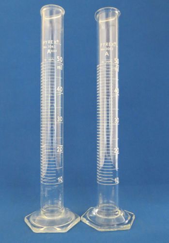 Qty 2 Pyrex 50mL Class A Graduated Cylinders # 3062