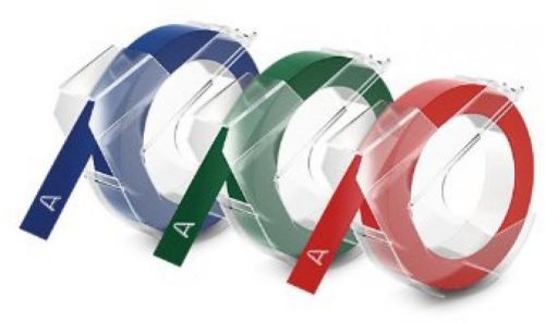 Dymo embossing tape, red, green and blue, 3/8-inch for sale